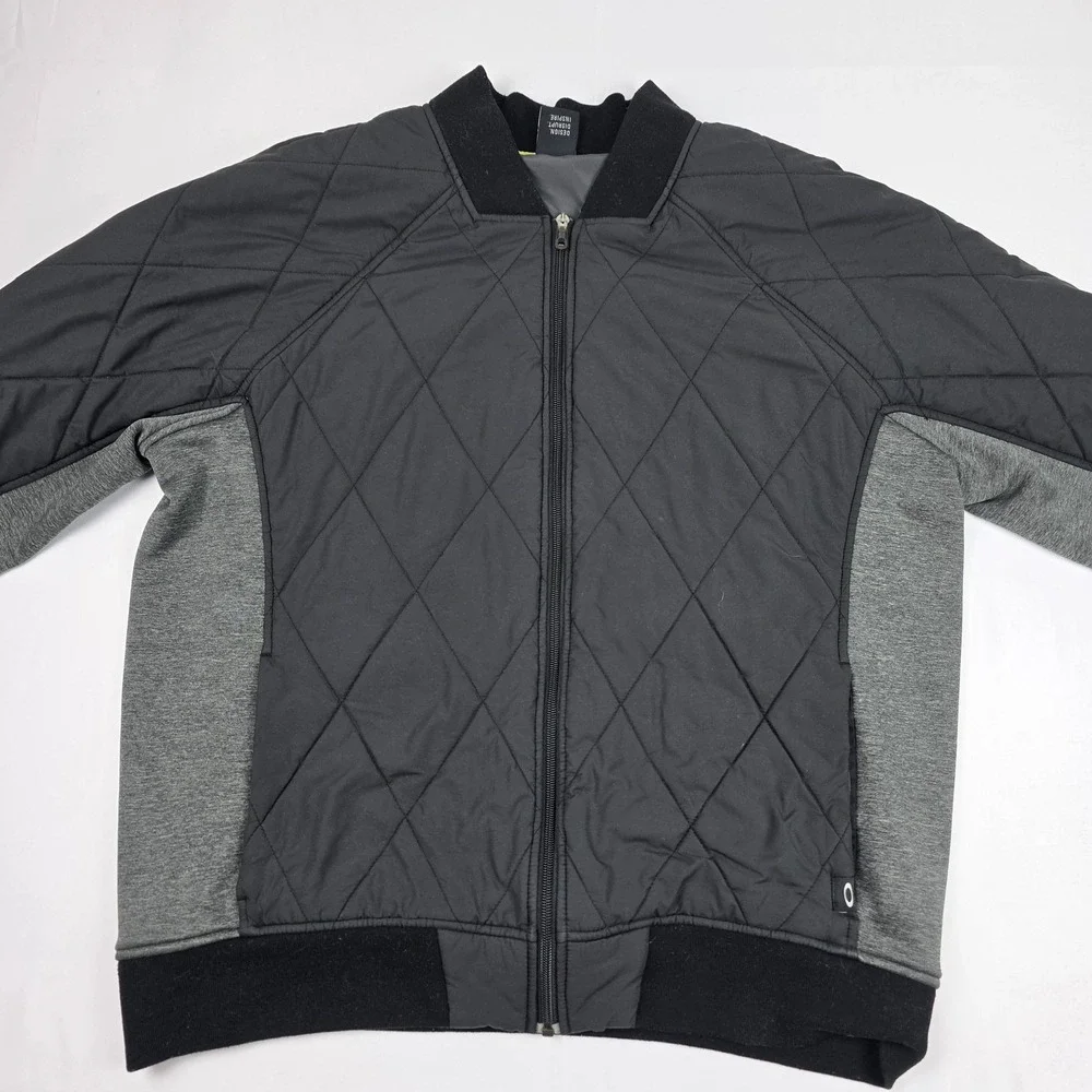 Oakley Jacket Mens XL Gray Quilted Full Zip Knit Sleeves Insulated Pockets